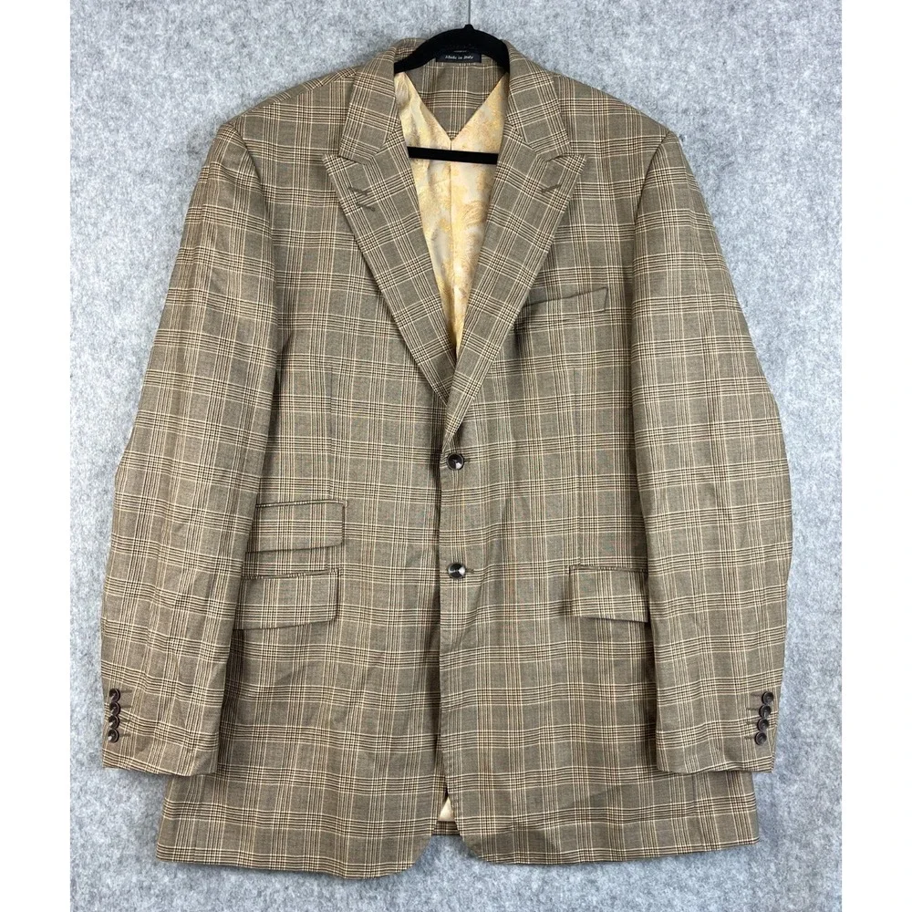 Ranieri Nomo Blazer Mens 50L Tan Wool Windowpane Plaid Classic Super 150s Italy